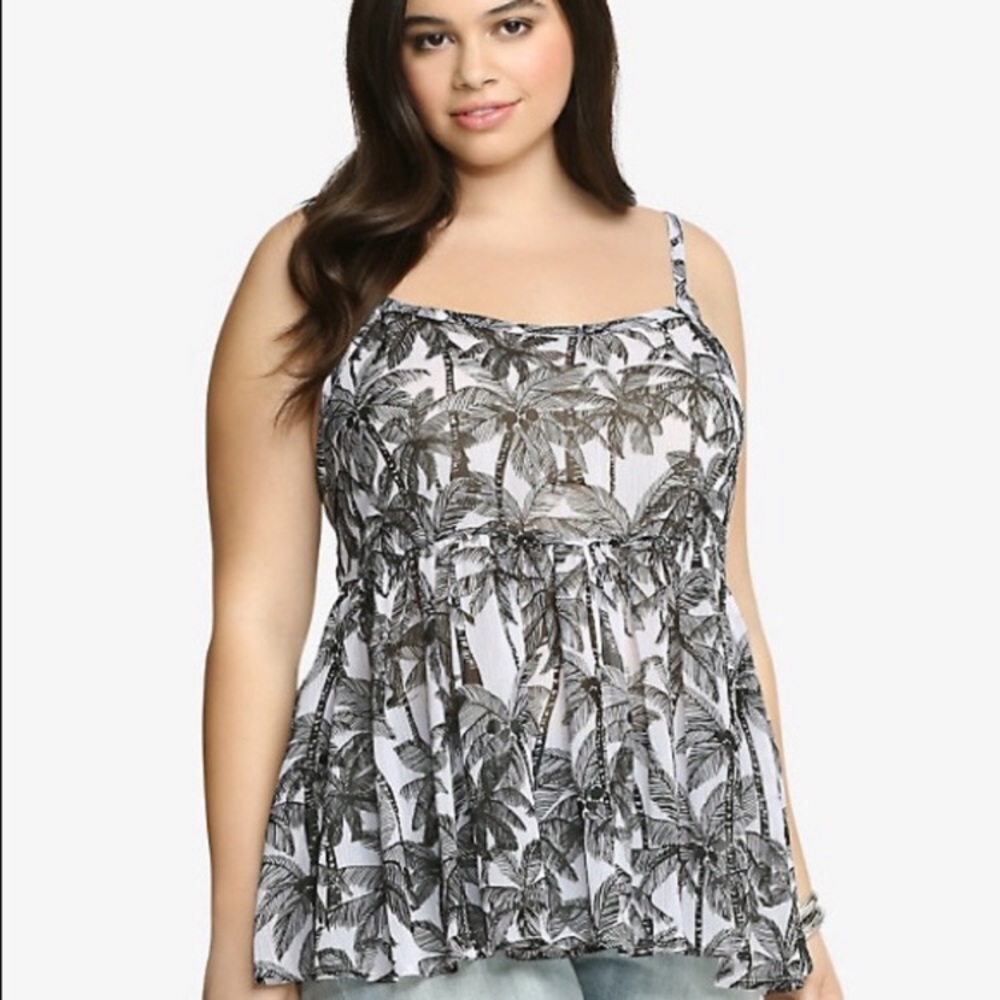 Torrid | Black Palm Tree Sheer Tank